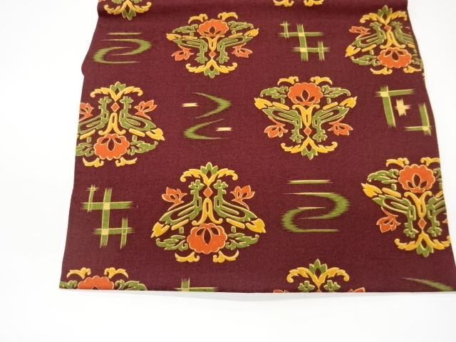  抽象草花模様織出し名古屋帯